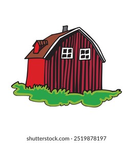 Farm barn cowshed building exterior with tractor and windmill flat vector illustration