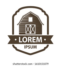 farm barn inside vintage frame, vector emblem logo template