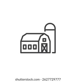 Ícone da linha do celeiro da fazenda. sinal de estilo linear para conceito móvel e web design. Ícone do vetor do contorno do celeiro. Símbolo de armazenamento de corte, ilustração do logotipo. Gráficos vetoriais