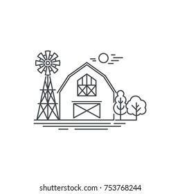 Farm barn line icon. Outline illustration of horse barn vector linear design isolated on white background. Farm logo template, element for farming design, line icon object.