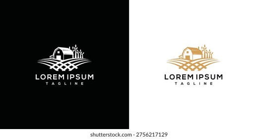 Farm Barn Logo Design Rural Landscape Agriculture Countryside Organic Food.