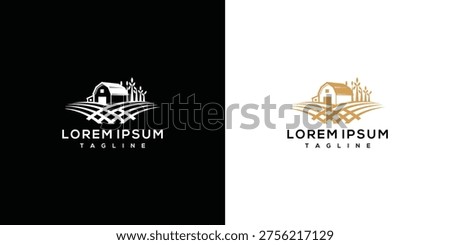 Farm Barn Logo Design Rural Landscape Agriculture Countryside Organic Food.