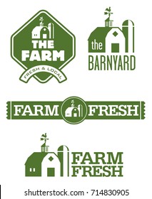 Logotipos de granja y granero
Conjunto de cuatro diseños de logo de granja y granero para comida local fresca.