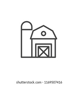 Icono de contorno de granjas. signo de estilo lineal para concepto móvil y diseño web. Icono de vector de línea simple de construcción de granja. Símbolo, ilustración del logotipo. Gráficos vectoriales perfectos para píxeles