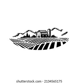 Farm barn ranch landscape illustration vector isolated