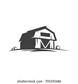 Farm barn silhouette isolated on white background vector object in retro style. Can be used for logo or badge. 