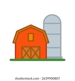 Farm barn and silo icon in flat style. Vector illustration