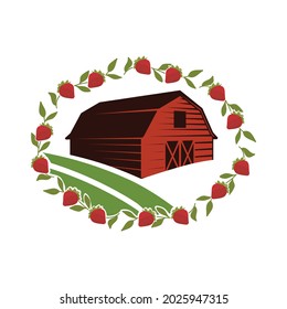 farm barn with strawberries, vector 
