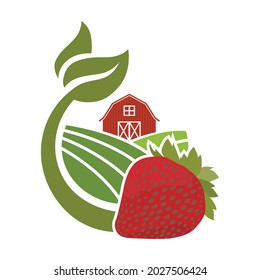 farm barn with strawberry, vector 