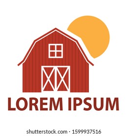 Farm Barn And Sun, Vector Logo Template