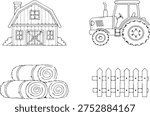 Farm barn tractor hay bales fence