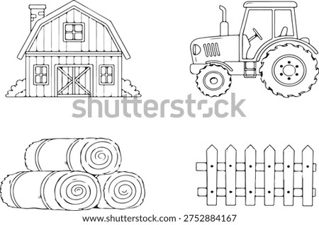 Farm barn tractor hay bales fence