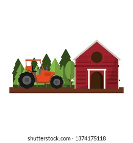 Farm barn and tractor in nature
