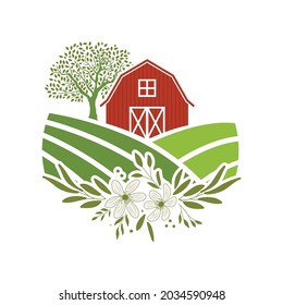 farm barn with white flowers 