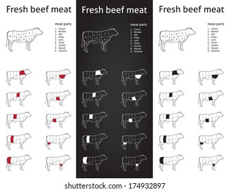 Farm Beef meat parts Icons for packaging and info-graphic 1