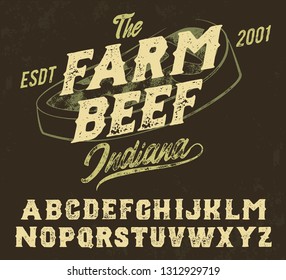 Farm Beef. Original hand made typeface. Serif font. Fresh food, natural, chicken. Hand made logo. Backyard support.