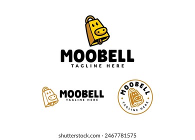farm bell with cow head shape logo design for farm and product business