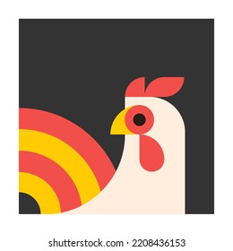 Ave de granja. Contorte la ilustración geométrica con la cabeza de gallo. Impresión vectorial para afiches, empaques y banner.