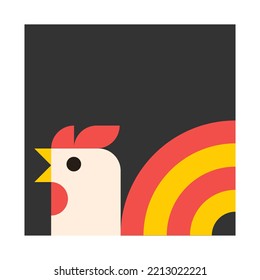 Ave de granja. Contorte la ilustración geométrica con la cabeza de gallo. Impresión vectorial para afiches, empaques y banner.