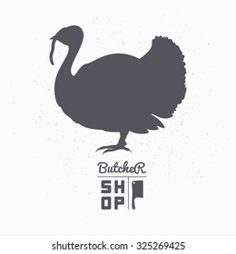 Farm-Vogelsilhouette. Türkei Fleisch. Logo-Vorlage für den Butcher Shop für handwerkliche Lebensmittelverpackungen oder Restaurantdesign. Vektorgrafik