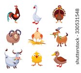 Farm birds and animals flat style vector collection