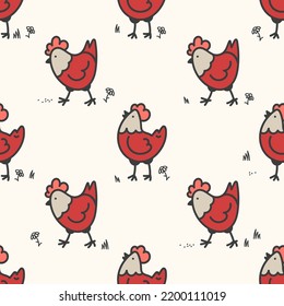 Farm birds family. Chicken characters. Seamless pattern background for your design