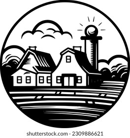 Farm - Black and White Isolated Icon - Vector illustration