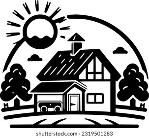 Farm - Black and White Isolated Icon - Vector illustration