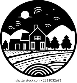 Farm | Black and White Vector illustration