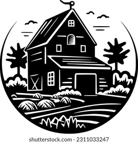 Farm | Black and White Vector illustration