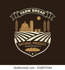 Farm bread bread badge, logo. Vector illustration Typography design with farm, ears of wheat silhouette. Template for restaurant identity objects, packaging and menu