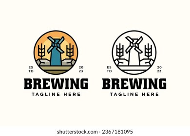 farm brewery line art concept logo design for oktoberfest and beer business