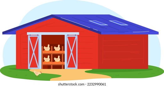 Farm building, agriculture farming landscape, isolated on white vector illustration. Rural barn, outdoor red village storage background.