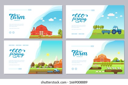 Farm building, animals, tractor, tools, clothing. Vector illustrations design banners concept. Flat farm in village set sprites and tile sets. instruments, flowers, vegetables, fruits, hay