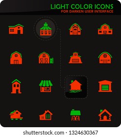 Farm building easy color vector icons on darken background for user interface design