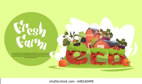 Farm Building Eco Farming Infographics Fresh Domestic Food Concept Flat Vector Illustration