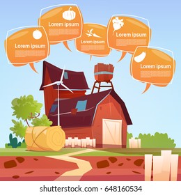 Farm Building Eco Farming Infographics Fresh Domestic Food Concept Flat Vector Illustration