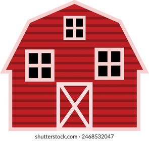 Farm building icon. Red barn house sign. Barnhouse at the hilltop symbol. flat style.