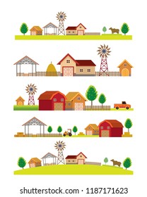 Farm and Building Landscape Skyline Set , Agriculture, Cultivate, Countryside, Field, Rural