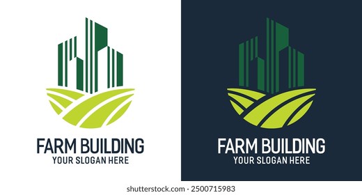 FARM AND BUILDING logo. Vector Logo Template In Modern Minimalist Style Creative Abstract Vector
