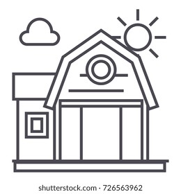 farm building vector line icon, sign, illustration on background, editable strokes