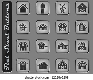 farm building vector web icons on the flat steel buttons