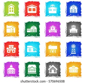 farm building vector web icons in grunge style for user interface design