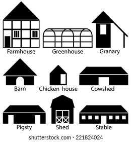 Farm Buildings Icons, Vector Illustration