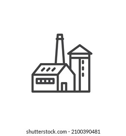 Farm Buildings Line Icon. Linear Style Sign For Mobile Concept And Web Design. Agriculture Warehouse Outline Vector Icon. Farmhouse Symbol, Logo Illustration. Vector Graphics