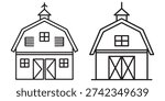 Farm buildings with silo and barn structures for agriculture line art and illustrator eps 10