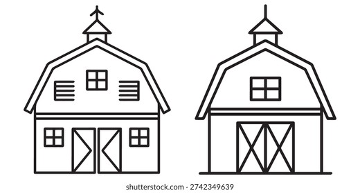 Farm buildings with silo and barn structures for agriculture line art and illustrator eps 10