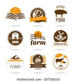 Farm and butcher shop icon set