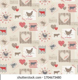 Farm Campaign Pattern Wood Hen Chicken Cow