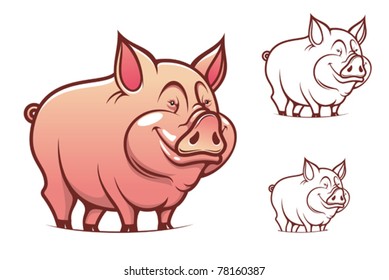 Farm cartoon pink pig isolated on white, such a logo. Jpeg version also available in gallery